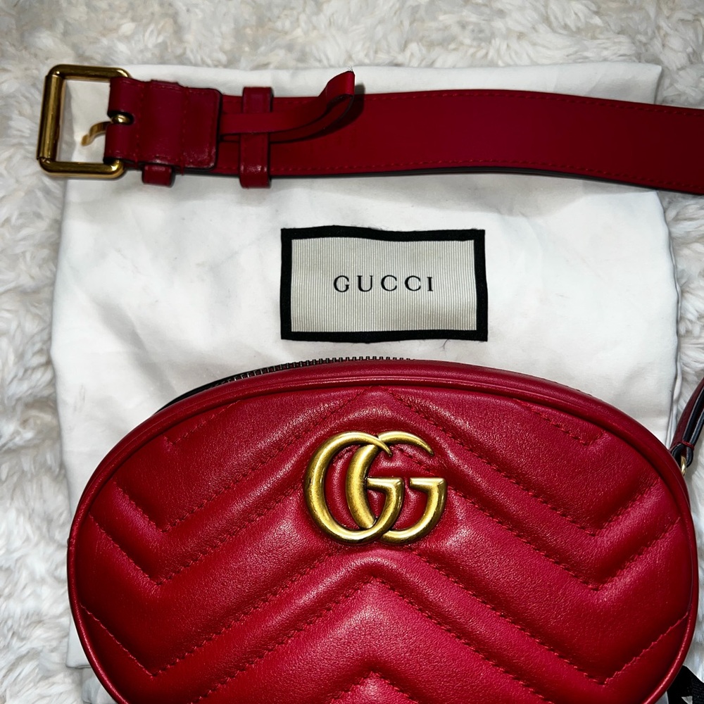 Gucci GG Marmont matellase Red Quilted Leather Bag with Gold Logo
